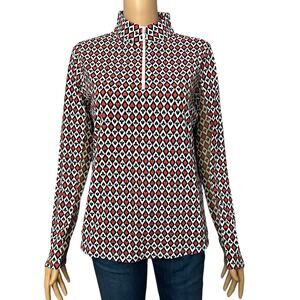 Ibkul Fancy Polo Golf Medium Quarter Zip Long Sleeve UPF 50 Casino Royale Print